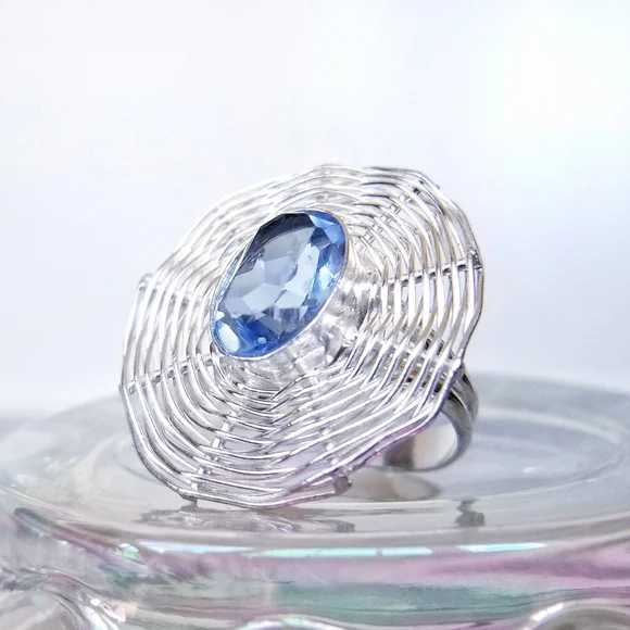 Silver Plated Blue Topaz Weave Cocktail Ring Size 9 - Picture 6 of 9